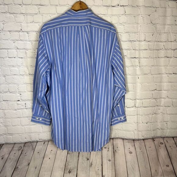 Ralph Lauren Dress Shirt Yarmouth Pinpoint Oxford Blue Striped Mens Sz 17 32/33 - Picture 4 of 7
